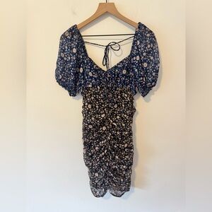 Free People Navy and Black Floral Mini Dress XS